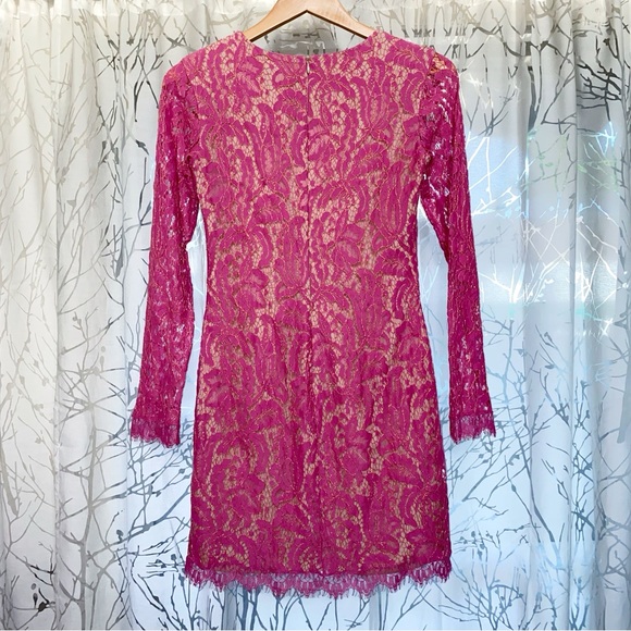Dress The Population Cambria pink lace nude lining sheer long sleeve mini dress - Picture 5 of 9